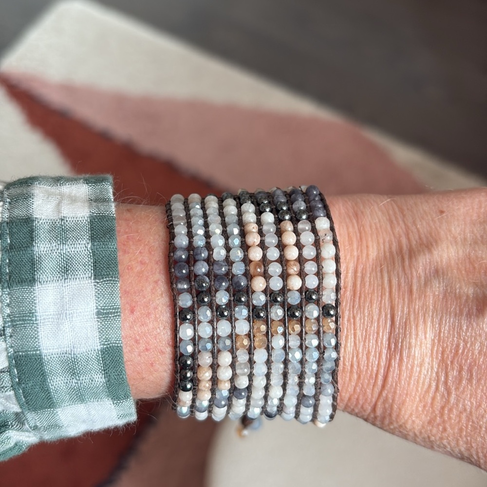 Nakamol Adjustable Wide Beaded Bracelet Neutral Colors EUC